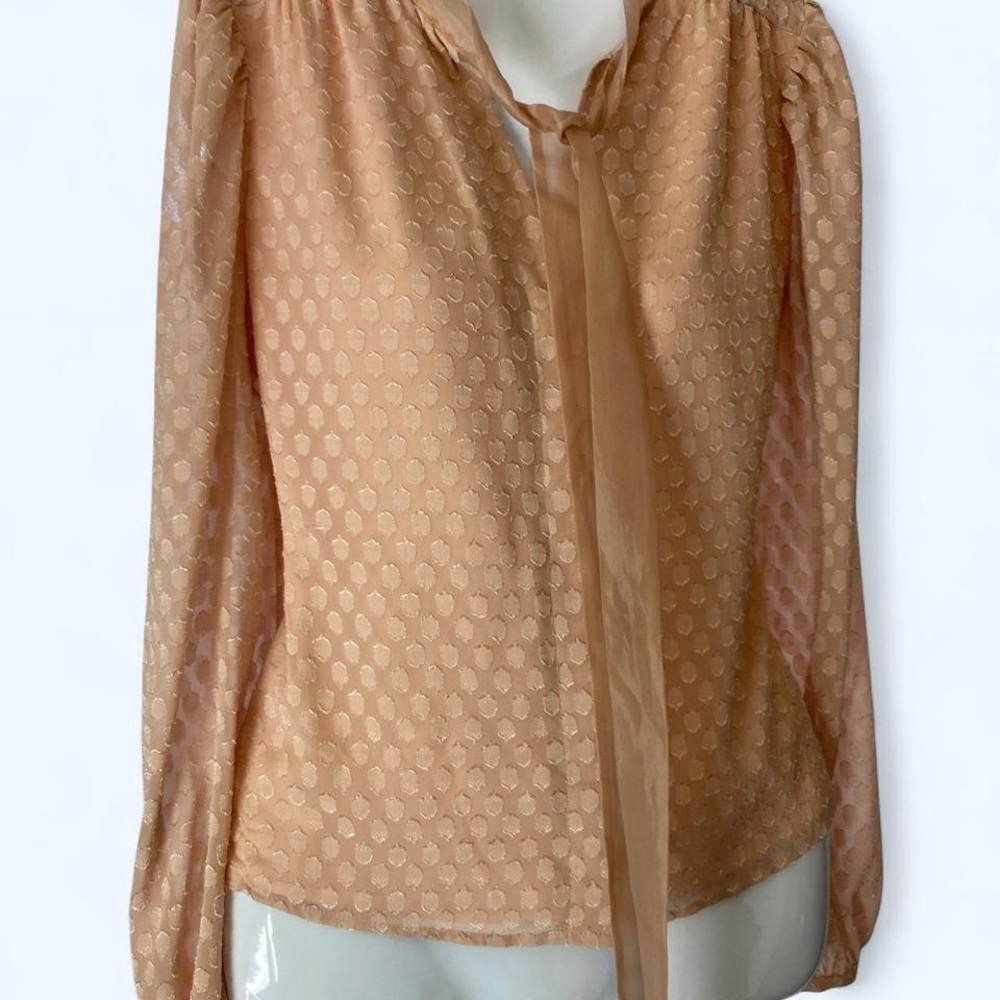 Rachel Parcell Peach silk texture tie Polkadot blouse with a touch of glamour S